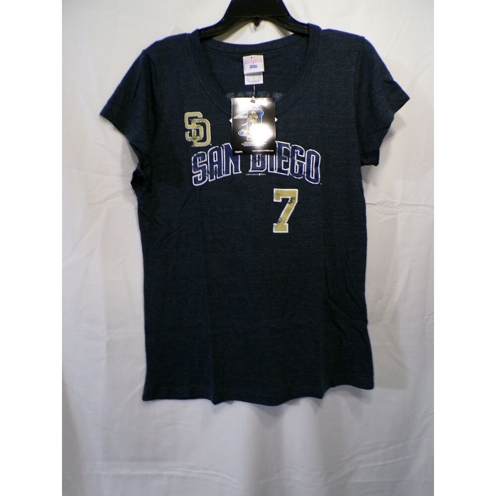 Women's San Diego Padres V Neck T Shirt XL Navy Headley 7 - Picture 1 of 4